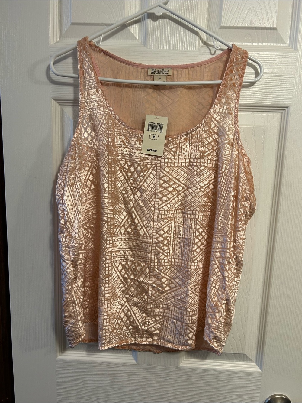 Lucky Brand Live in Love Women’s Peach Velvet Sheer Tank Top Size M